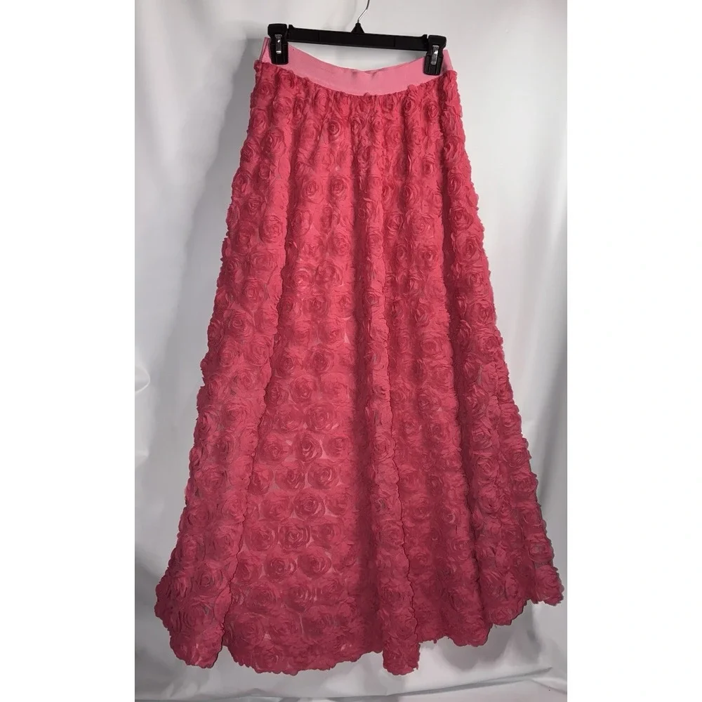Anthropologie Maeve Maxi Long Skirt XS Women's Pink Floral Appliqué Preppy Boho